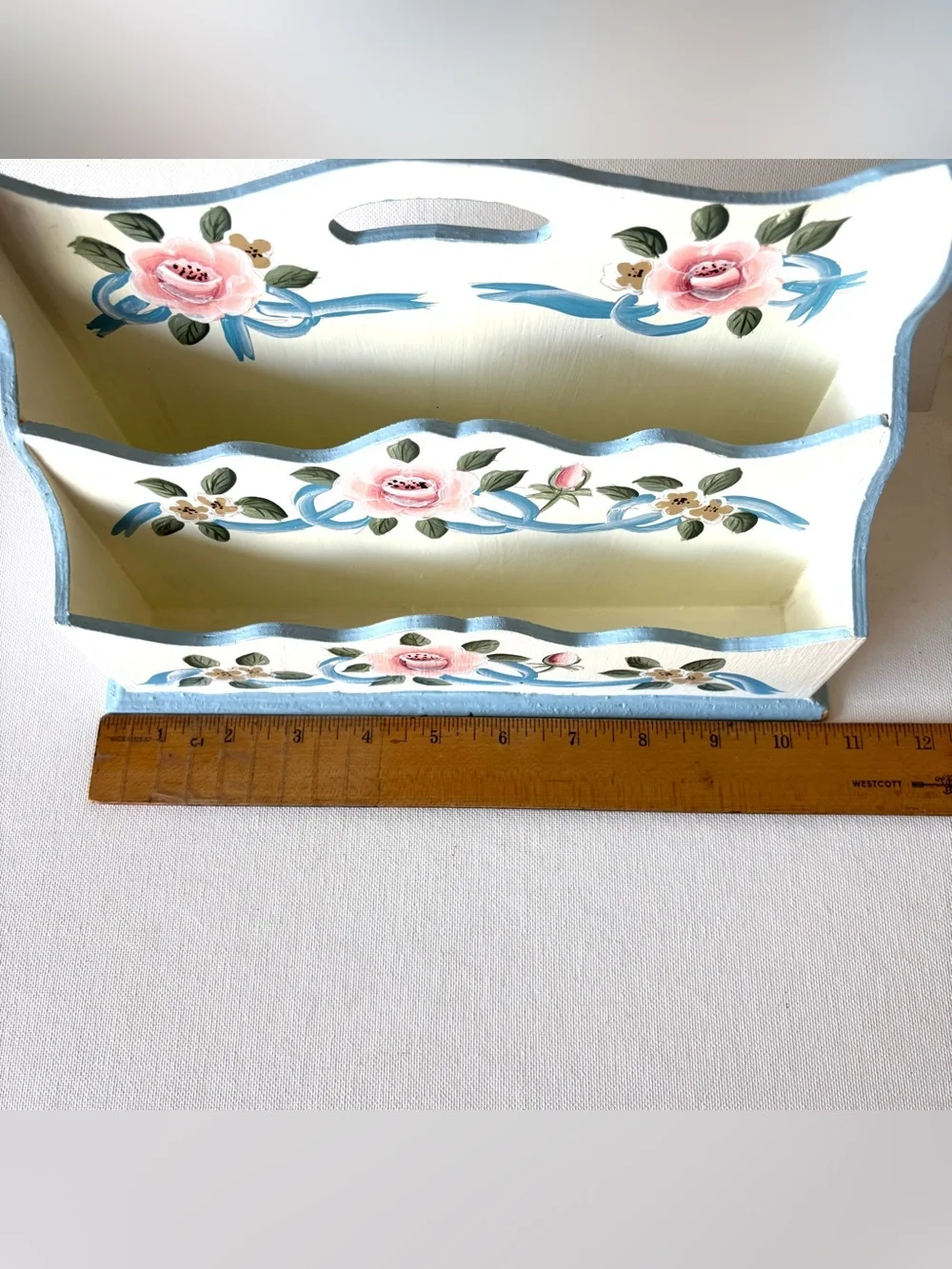 Letter Organizer Scalloped Wood Hand Painted Cottagecore Floral Vintage Organize